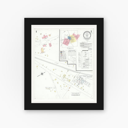 Old map wall art mockup — black gallery frame with white mat — Sanborn Fire Insurance Map from Arp, Smith County, Texas (1939) - Complete Map Set