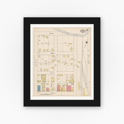 Old map wall art mockup — black gallery frame with white mat — Sanborn Fire Insurance Map from Kenedy, Karnes County, Texas (1922), Sheet #0003