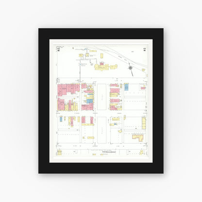 Old map wall art mockup — black gallery frame with white mat — Sanborn Fire Insurance Map from Freeport, Brazoria County, Texas (1943), Sheet #0002