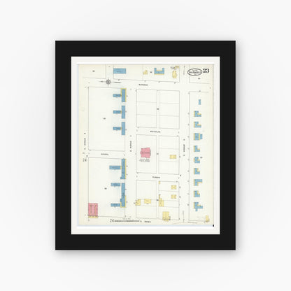 Old map wall art mockup — black gallery frame with white mat — Sanborn Fire Insurance Map from San Angelo, Tom Green County, Texas (1913), Sheet #0023