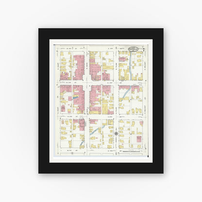 Old map wall art mockup — black gallery frame with white mat — Sanborn Fire Insurance Map from Marysville, Union County, Ohio (1916), Sheet #0007