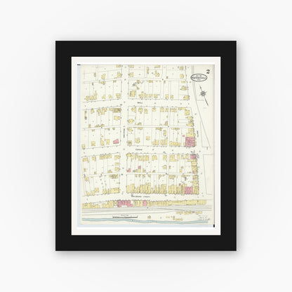 Old map wall art mockup — black gallery frame with white mat — Sanborn Fire Insurance Map from New Straitsville, Perry County, Ohio (1913), Sheet #0002