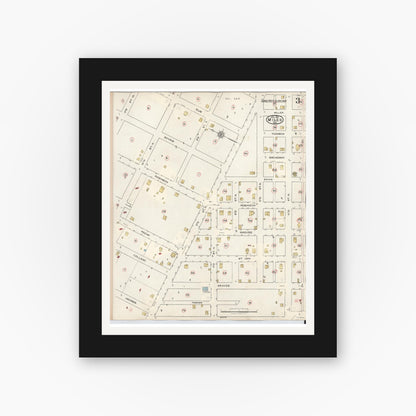 Old map wall art mockup — black gallery frame with white mat — Sanborn Fire Insurance Map from Miles, Runnels County, Texas (1936), Sheet #0003