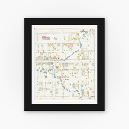 Old map wall art mockup — black gallery frame with white mat — Sanborn Fire Insurance Map from Hannibal, Marion County, Missouri (1899), Sheet #0008