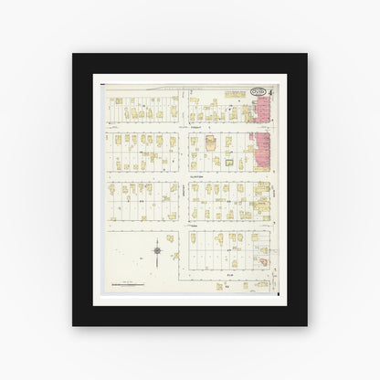 Old map wall art mockup — black gallery frame with white mat — Sanborn Fire Insurance Map from Ovid, Clinton County, Michigan (1918), Sheet #0004