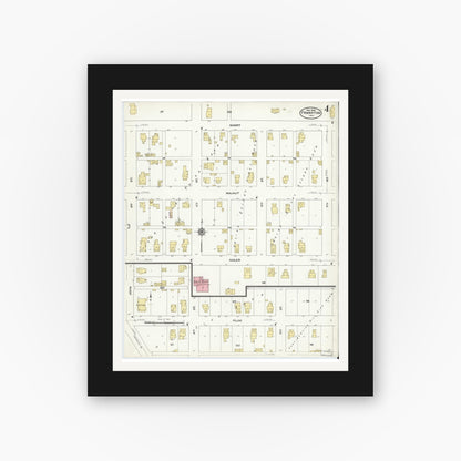Old map wall art mockup — black gallery frame with white mat — Sanborn Fire Insurance Map from Frankton, Madison County, Indiana (1909), Sheet #0004