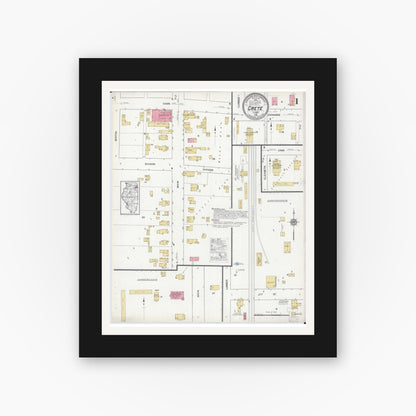 Old map wall art mockup — black gallery frame with white mat — Sanborn Fire Insurance Map from Crete, Will County, Illinois (1916) - Complete Map Set