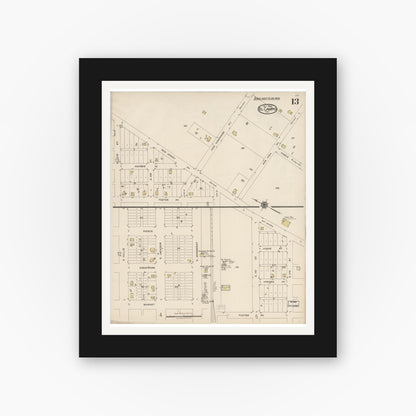 Old map wall art mockup — black gallery frame with white mat — Sanborn Fire Insurance Map from El Campo, Wharton County, Texas (1922), Sheet #0013