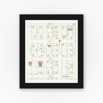 Old map wall art mockup — black gallery frame with white mat — Sanborn Fire Insurance Map from Midlothian, Ellis County, Texas (1921), Sheet #0007