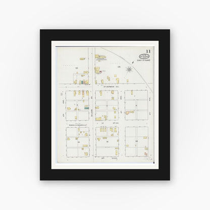 Old map wall art mockup — black gallery frame with white mat — Sanborn Fire Insurance Map from Saint Cloud, Stearns, Benton, and Sherburne Counties, Minnesota (1893), Sheet #0011