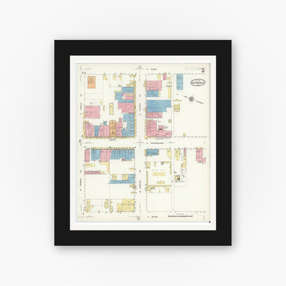 Old map wall art mockup — black gallery frame with white mat — Sanborn Fire Insurance Map from San Angelo, Tom Green County, Texas (1913), Sheet #0005