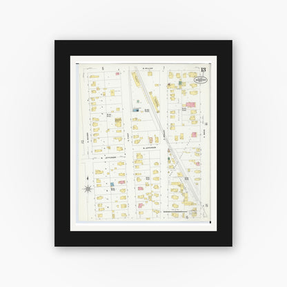 Old map wall art mockup — black gallery frame with white mat — Sanborn Fire Insurance Map from Ann Arbor, Washtenaw County, Michigan (1908), Sheet #0013