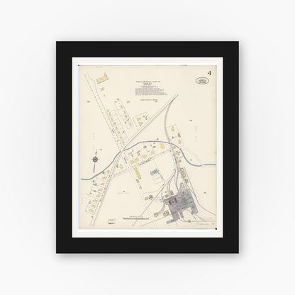 Old map wall art mockup — black gallery frame with white mat — Sanborn Fire Insurance Map from Kahului, Maui County, Hawaii (1914), Sheet #0004