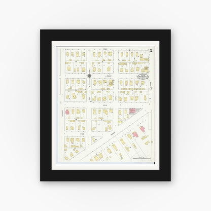 Old map wall art mockup — black gallery frame with white mat — Sanborn Fire Insurance Map from Pemberville, Wood County, Ohio (1910), Sheet #0002