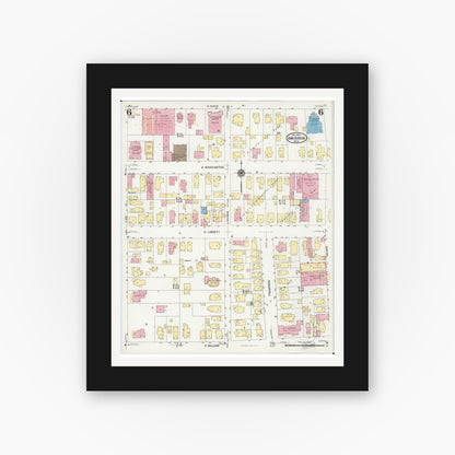 Old map wall art mockup — black gallery frame with white mat — Sanborn Fire Insurance Map from Ann Arbor, Washtenaw County, Michigan (1925), Sheet #0006