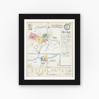 Old map wall art mockup — black gallery frame with white mat — Sanborn Fire Insurance Map from Dedham, Norfolk County, Massachusetts (1892) - Complete Map Set