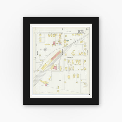 Old map wall art mockup — black gallery frame with white mat — Sanborn Fire Insurance Map from Raleigh, Wake County, North Carolina (1896), Sheet #0011