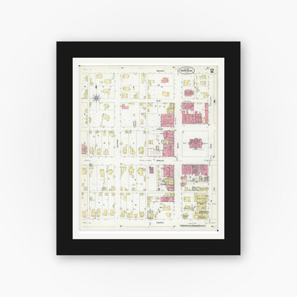 Old map wall art mockup — black gallery frame with white mat — Sanborn Fire Insurance Map from Harrisburg, Saline County, Illinois (1907), Sheet #0002