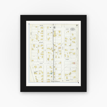 Old map wall art mockup — black gallery frame with white mat — Sanborn Fire Insurance Map from Fremont, Newaygo County, Michigan (1899), Sheet #0004