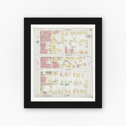 Old map wall art mockup — black gallery frame with white mat — Sanborn Fire Insurance Map from Findlay, Hancock County, Ohio (1895), Sheet #0005