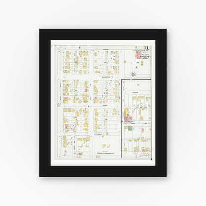 Old map wall art mockup — black gallery frame with white mat — Sanborn Fire Insurance Map from Ironton, Lawrence County, Ohio (1900), Sheet #0011