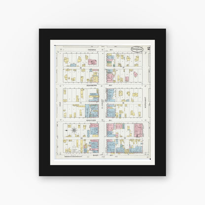 Old map wall art mockup — black gallery frame with white mat — Sanborn Fire Insurance Map from Kankakee, Kankakee County, Illinois (1887), Sheet #0002
