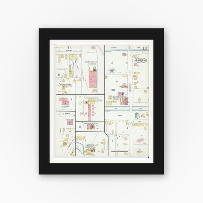 Old map wall art mockup — black gallery frame with white mat — Sanborn Fire Insurance Map from New Philadelphia, Tuscarawas County, Ohio (1901), Sheet #0011