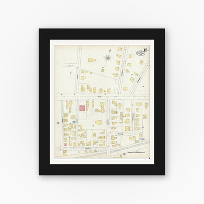 Old map wall art mockup — black gallery frame with white mat — Sanborn Fire Insurance Map from Waltham, Middlesex County, Massachusetts (1903), Sheet #0015