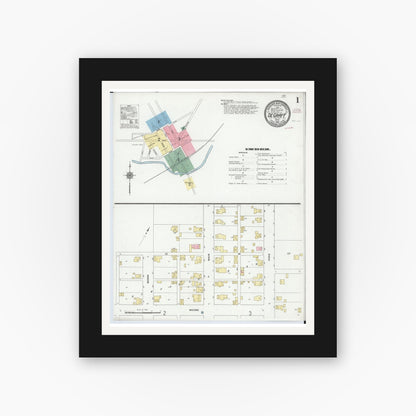 Old map wall art mockup — black gallery frame with white mat — Sanborn Fire Insurance Map from Degraff, Logan County, Ohio (1910) - Complete Map Set