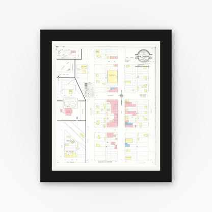 Old map wall art mockup — black gallery frame with white mat — Sanborn Fire Insurance Map from New Market, Taylor County, Iowa (1933), Sheet #0001