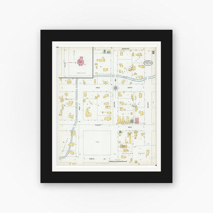 Old map wall art mockup — black gallery frame with white mat — Sanborn Fire Insurance Map from Tiskilwa, Bureau County, Illinois (1901), Sheet #0002