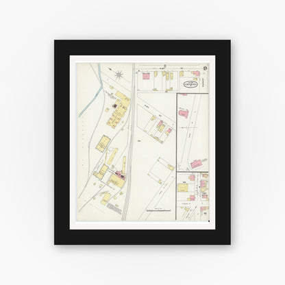 Old map wall art mockup — black gallery frame with white mat — Sanborn Fire Insurance Map from Lewisburg, Union County, Pennsylvania (1896), Sheet #0009
