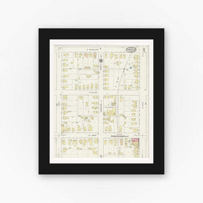 Old map wall art mockup — black gallery frame with white mat — Sanborn Fire Insurance Map from Fond du Lac, Fond du Lac County, Wisconsin (1915), Sheet #0007