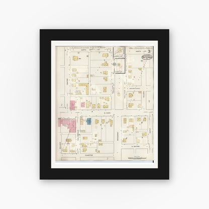 Old map wall art mockup — black gallery frame with white mat — Sanborn Fire Insurance Map from Whitesboro, Grayson County, Texas (1943), Sheet #0003
