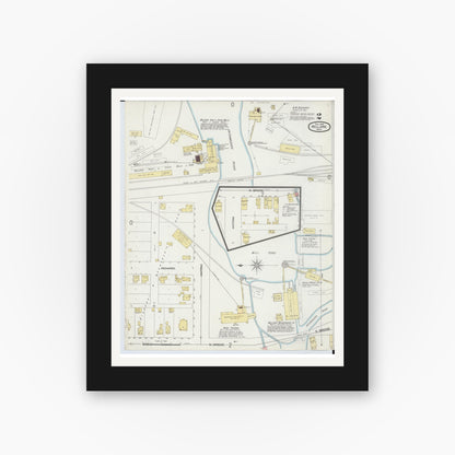 Old map wall art mockup — black gallery frame with white mat — Sanborn Fire Insurance Map from Bellaire, Antrim County, Michigan (1898), Sheet #0002