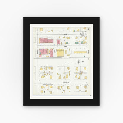 Old map wall art mockup — black gallery frame with white mat — Sanborn Fire Insurance Map from Bryan, Brazos County, Texas (1901), Sheet #0005