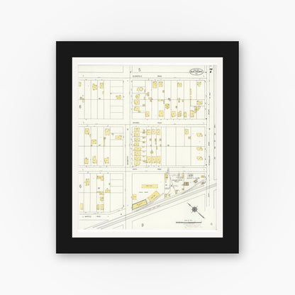 Old map wall art mockup — black gallery frame with white mat — Sanborn Fire Insurance Map from Burlingame, San Mateo County, California (1921), Sheet #0007
