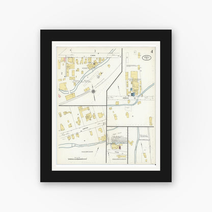 Old map wall art mockup — black gallery frame with white mat — Sanborn Fire Insurance Map from Troy, Bradford County, Pennsylvania (1911), Sheet #0004