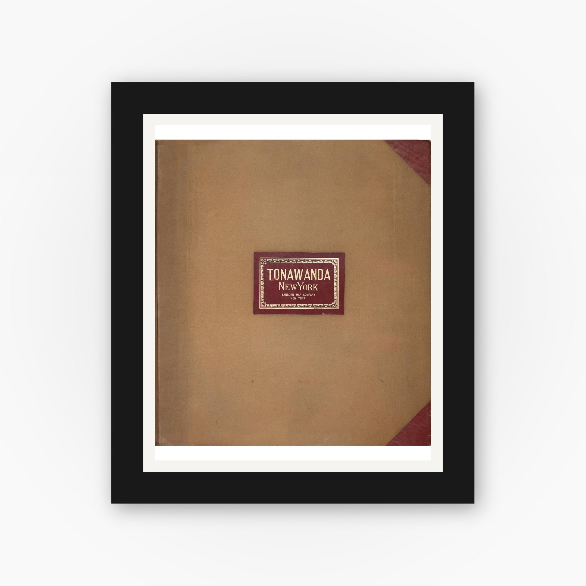 Old map wall art mockup — black gallery frame with white mat — Sanborn Fire Insurance Map from Tonawanda, Erie County, New York (1951), Sheet #0001