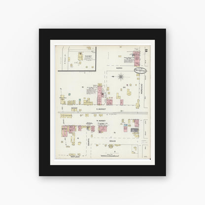 Old map wall art mockup — black gallery frame with white mat — Sanborn Fire Insurance Map from Reidsville, Rockingham County, North Carolina (1890), Sheet #0002