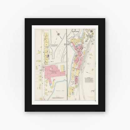 Old map wall art mockup — black gallery frame with white mat — Sanborn Fire Insurance Map from Norwood, Norfolk County, Massachusetts (1915), Sheet #0019