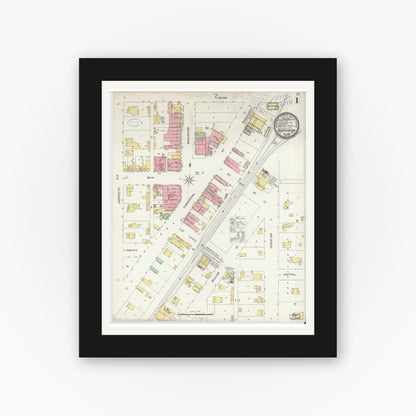 Old map wall art mockup — black gallery frame with white mat — Sanborn Fire Insurance Map from Worthington, Greene County, Indiana (1898) - Complete Map Set