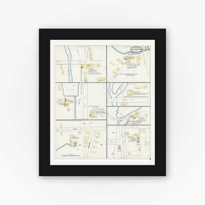 Old map wall art mockup — black gallery frame with white mat — Sanborn Fire Insurance Map from Johnstown, Fulton County, New York (1892), Sheet #0011