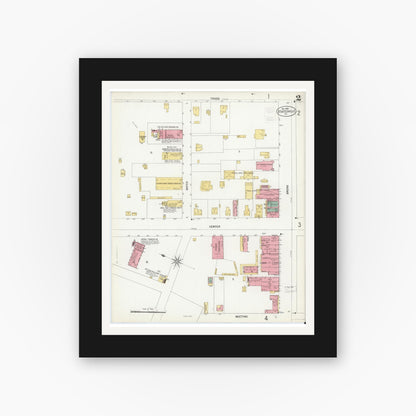 Old map wall art mockup — black gallery frame with white mat — Sanborn Fire Insurance Map from Statesville, Iredell County, North Carolina (1900), Sheet #0002