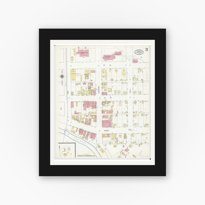 Old map wall art mockup — black gallery frame with white mat — Sanborn Fire Insurance Map from Jordan, Scott County, Minnesota (1910), Sheet #0003
