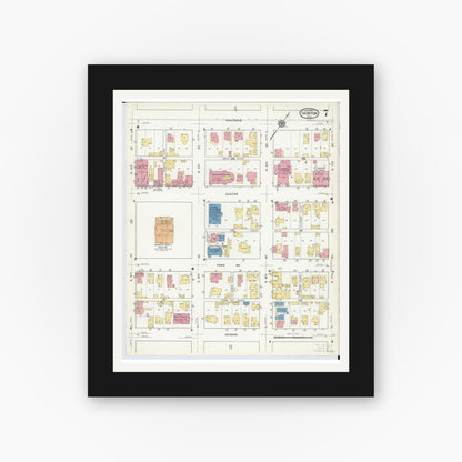 Old map wall art mockup — black gallery frame with white mat — Sanborn Fire Insurance Map from Ironton, Lawrence County, Ohio (1916), Sheet #0007