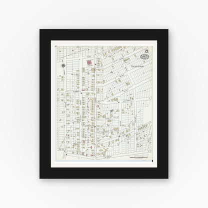Old map wall art mockup — black gallery frame with white mat — Sanborn Fire Insurance Map from Conneaut, Ashtabula County, Ohio (1919), Sheet #0021