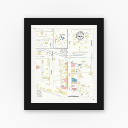 Old map wall art mockup — black gallery frame with white mat — Sanborn Fire Insurance Map from Lamont, Buchanan County, Iowa (1915), Sheet #0001
