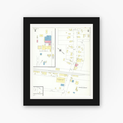 Old map wall art mockup — black gallery frame with white mat — Sanborn Fire Insurance Map from Fall River, Columbia County, Wisconsin (1943), Sheet #0002