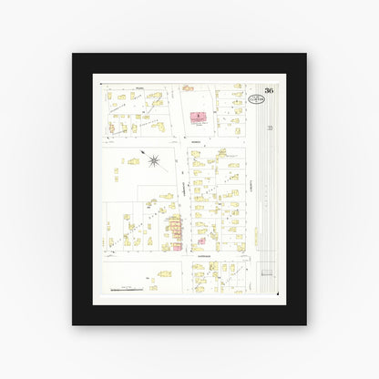 Old map wall art mockup — black gallery frame with white mat — Sanborn Fire Insurance Map from Clinton, Clinton County, Iowa (1909), Sheet #0036